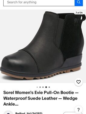 Sorel womens waterproof slip on Evie Chelsea wedge ankle boot sz 9.5 black